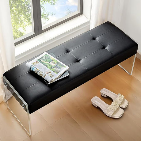 44.7” Modern End of Bed, PU Leather Upholstered Entryway Transparent Legs