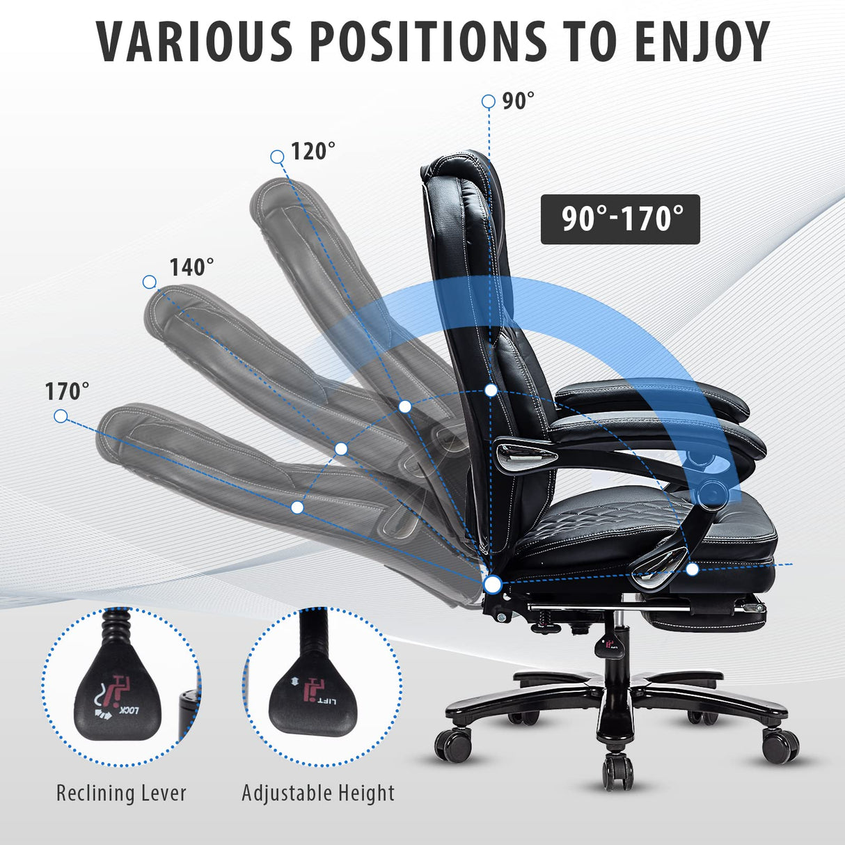 Big and Tall Home Office Desk Chairs for 400lb Heavy People, Ergonomic Reclining Chair