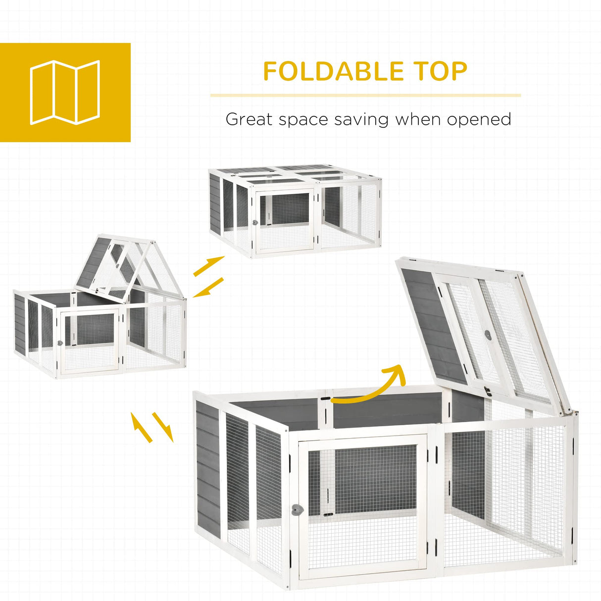 Rabbit Hutch, Wooden Outdoor Bunny Cage with an Openable Foldable Top, Door