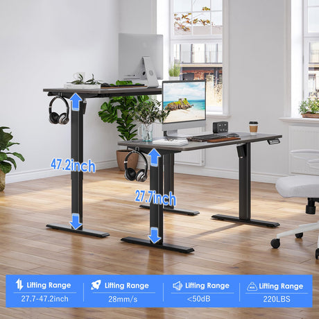 Height Adjustable Electric Standing Desk with Whole Board, Modern, White