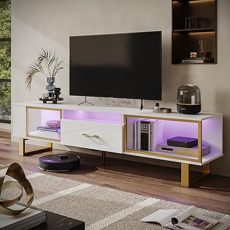 TV Stand with LED Light for TVs up to 80 inch, Modern Entertainment Center with Open