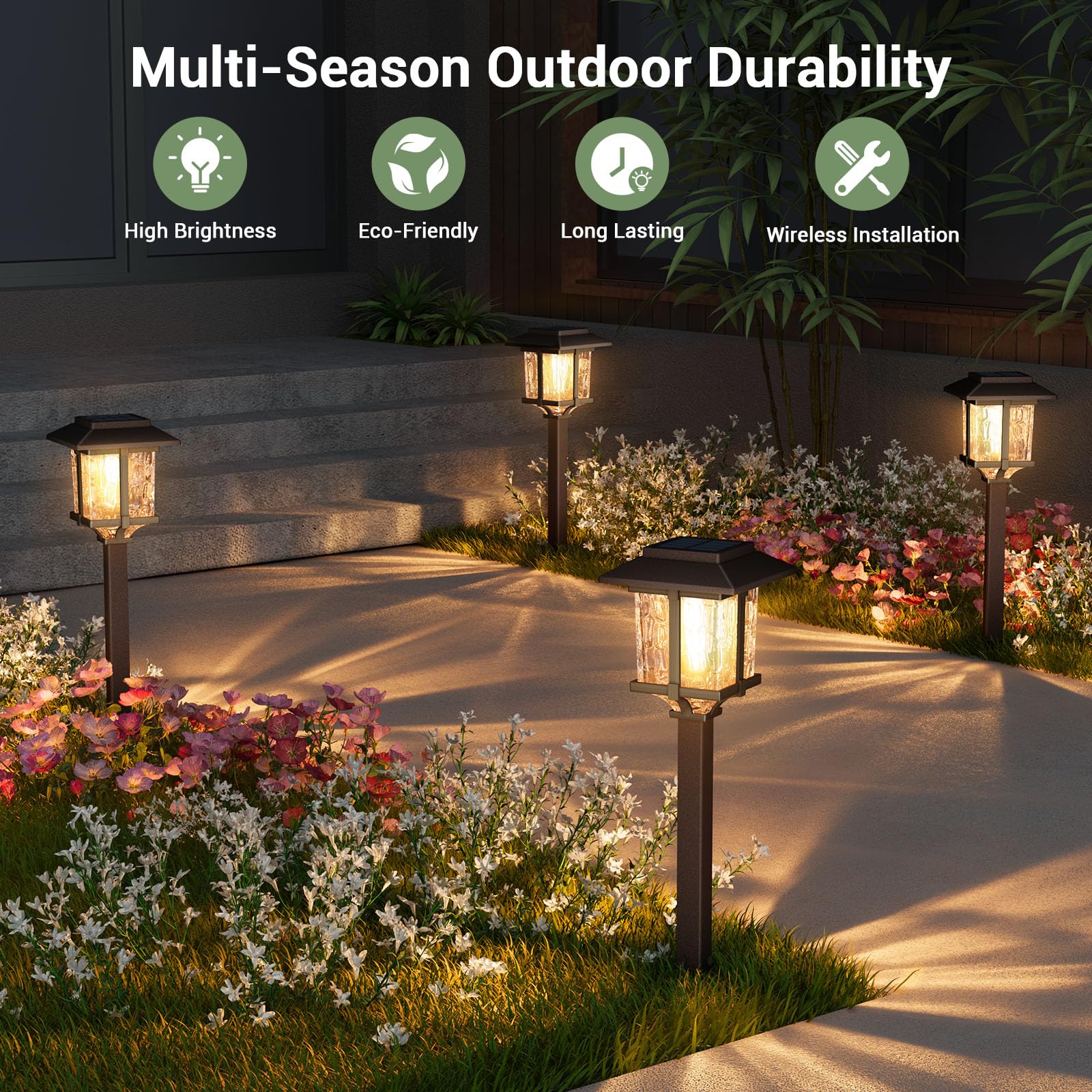 Solar Outdoor Lights 15 LM Garden Lights with Metal Glass, 2-Tone Bronze & Wood