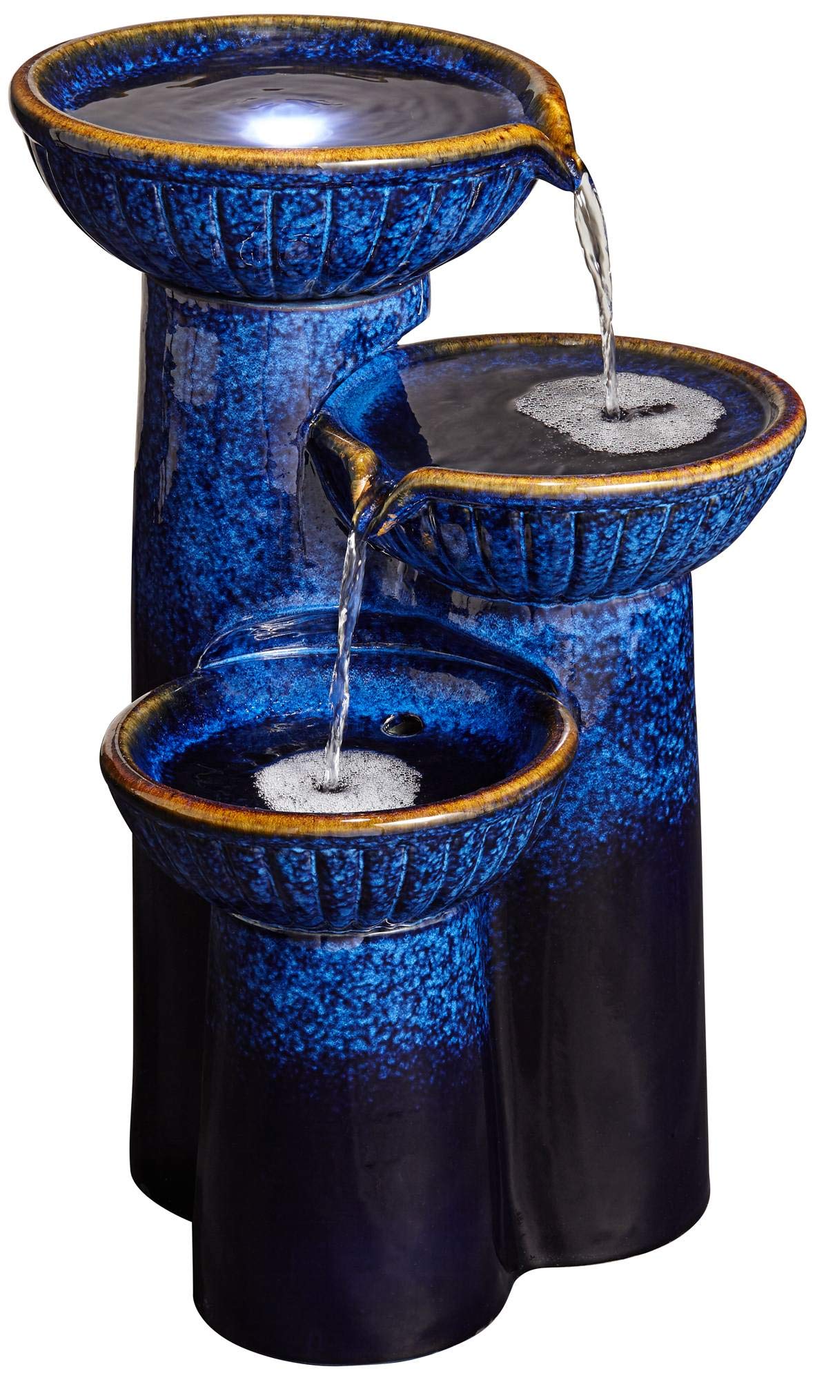3 Bowl Modern Outdoor Floor Water Fountain 26 3/4" High with LED Light Cascading Bowl