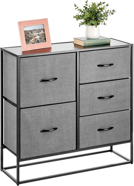 Wide Modern 8-Drawer Dresser Storage Unit, Sturdy Steel Frame, Wood Top,