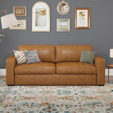 Mid-Century Modern 3-Seater Faux Leather Sofa with Deep Seats,Comfy Couch for Living