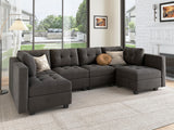 Modular Sectional Sofa Velvet U Shaped Couch with Double Chaises 6 Seater Sectional