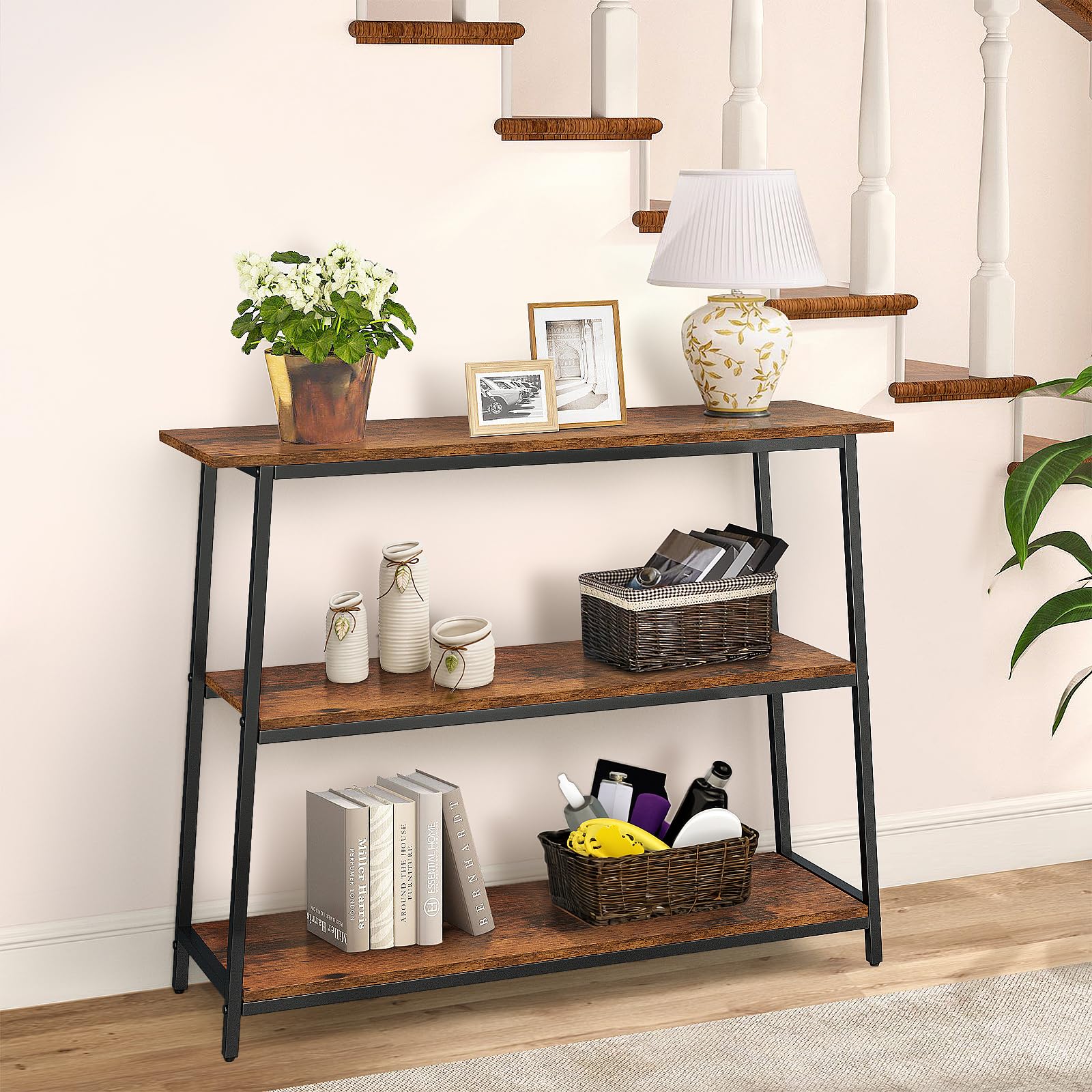 Narrow Console Table, Behind Couch Table, 39.4 Inch Sofa Table, 3-Tier Entryway Table,