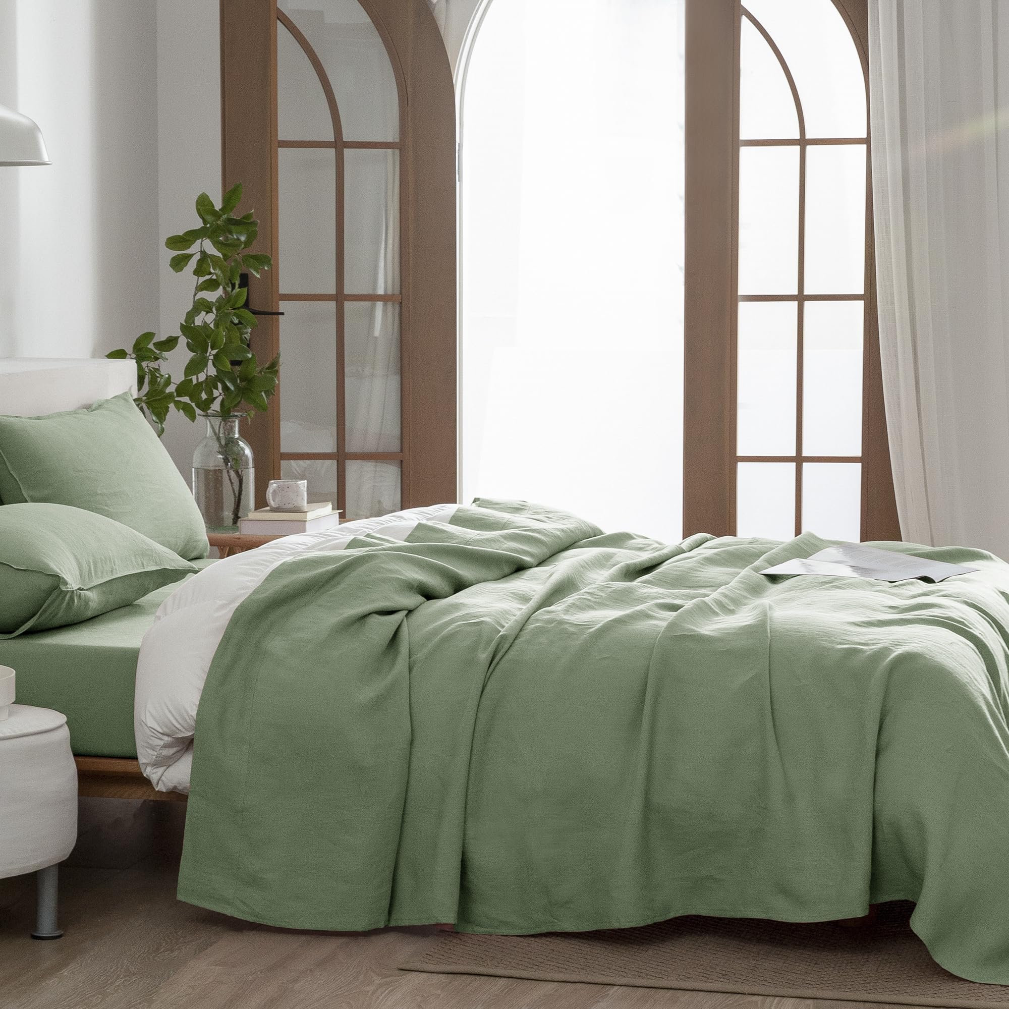 Linen Sheets Set King Size,100% French Stonewash Pure Linen Sheets Set,4Pieces
