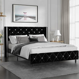 Full Size Bed Frame, Upholstered Bed Frame with Diamond Headboard,