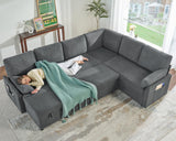 Sleeper Sofa, 112 Inch Pull Out Sofa Bed with Storage Chaise & 3 Seater