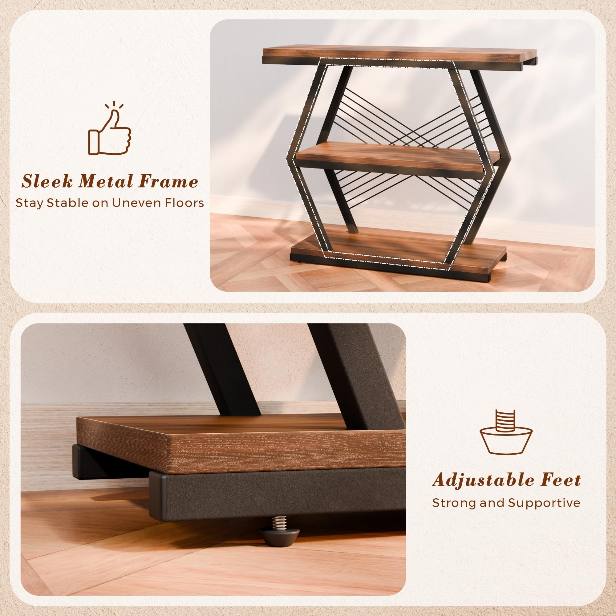 39.4" Industrial Console Table - 3-Tier Rustic Brown Entryway Table