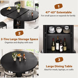 63" Extendable Round Dining Table for 4-6 with Storage Shelf