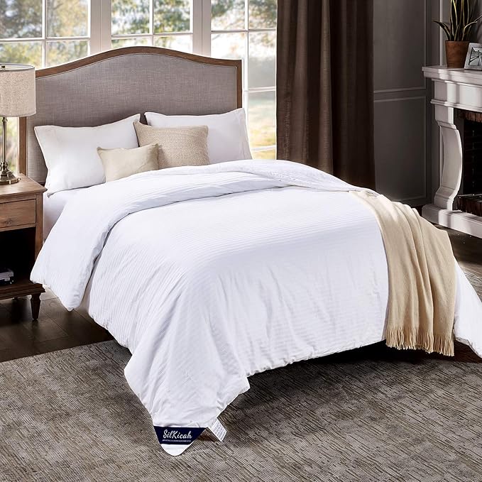 Comforter King Size, 100% Natural Silk Filled Duvet Breathable Lightweight Pure Silk Quilt for Summer