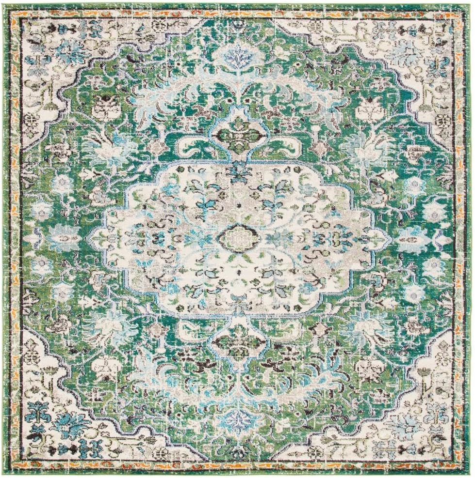 Madison Collection - 8' Square Rug, Green & Turquoise, Transitional Design