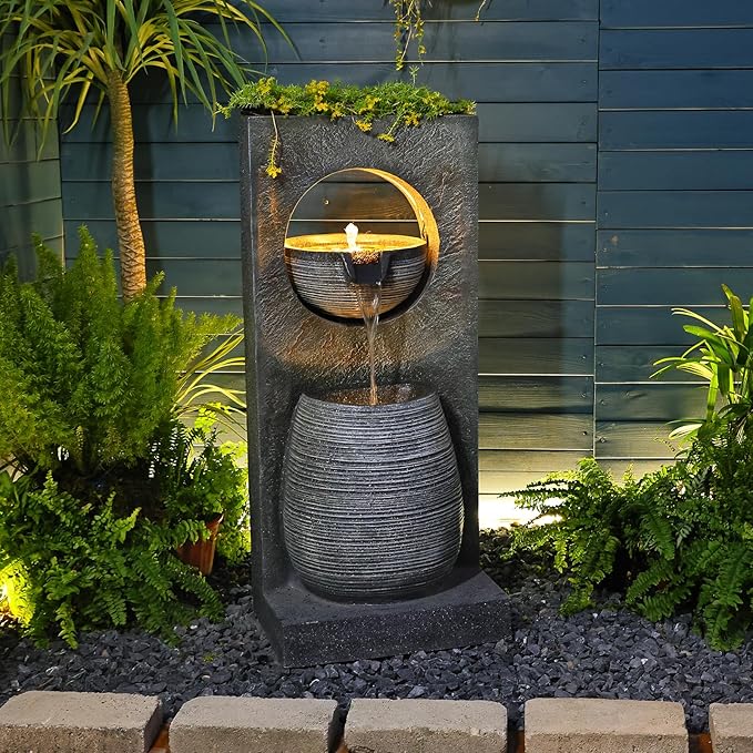 38.4" H Water Fountain Outdoor with LED Lights & Pump, 3-Tier Cascading Outdoor Fountain for Garden