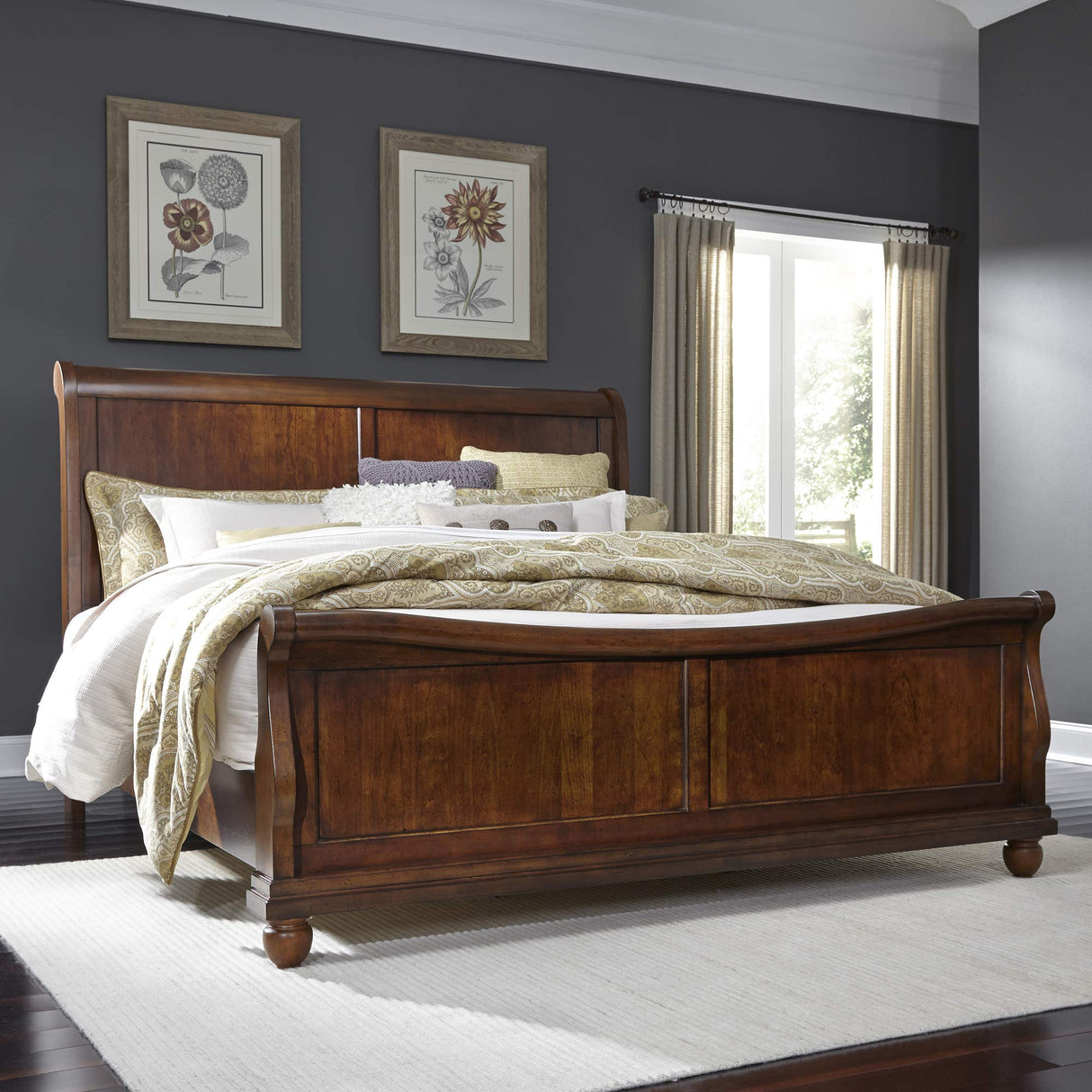 Rustic Traditions Queen Sleigh Bed - Cherry Finish