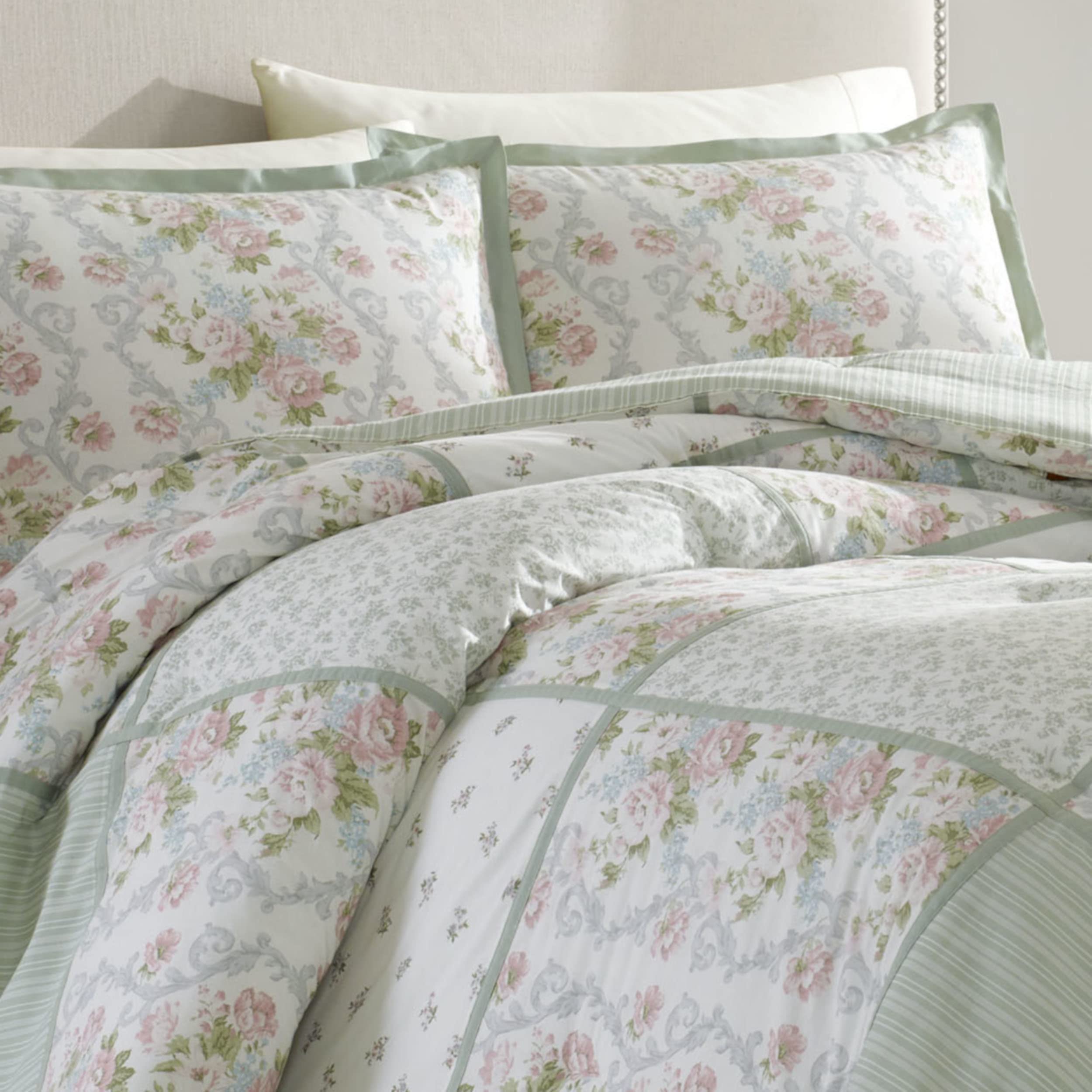King Comforter Set, Reversible Cotton Bedding with Matching Shams & Bedskirt, Stylish