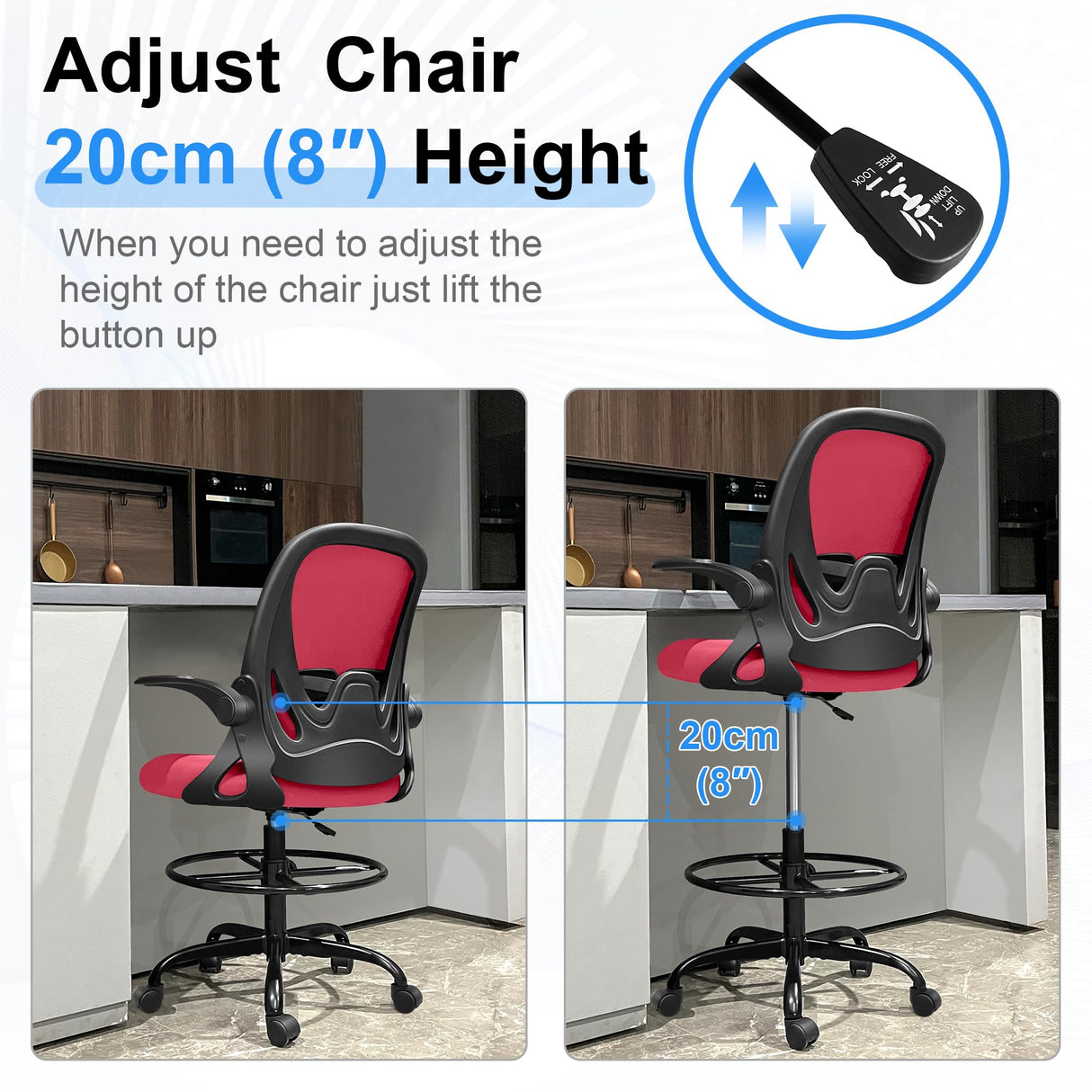 Ergonomic Drafting Chair with Lumbar Support and Adjustable Footrest