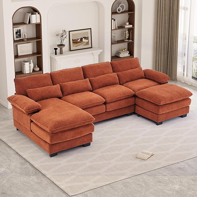 U Shape Sectional Sofa Cloud Couch for Living Room, Modern Chenille Comfy Modular Sofa,