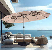 15ft Large Patio Umbrella with Base & Solar Lights, Double-Sided Outdoor Rectangle Umbrellas