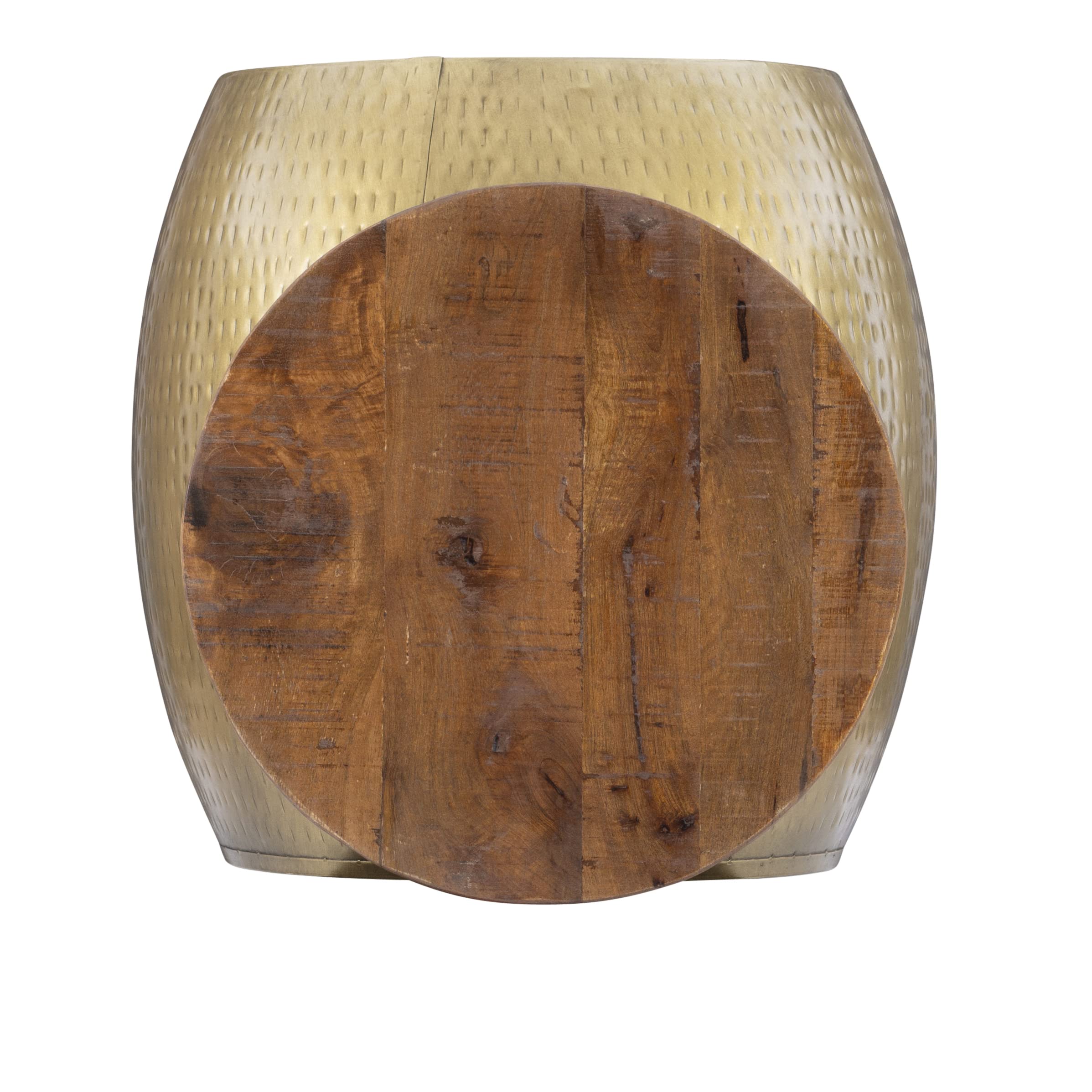 Brass Drum Side Table with Storage Beneath The Wood Top Janice