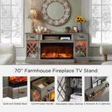 3-Sided Glass Farmhouse Fireplace TV Stand for TVs up to 80'', Highboy Entertainment