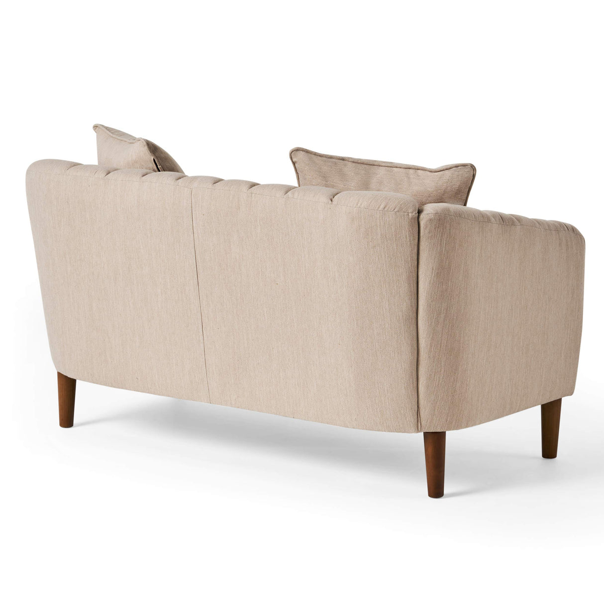 Stewart Contemporary Channel Stitched Fabric Loveseat, Beige and Dark Walnut