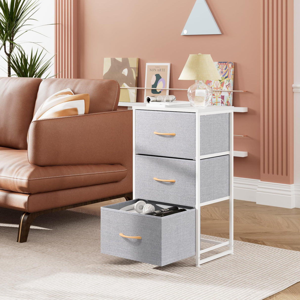 Nightstand, Kids Dresser for Bedroom with 3 Drawers, Bedside Table