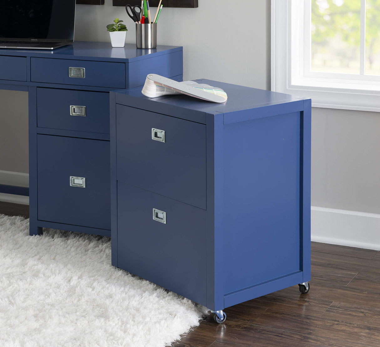 Linon Navy Blue Rolling Sadie File Cabinet