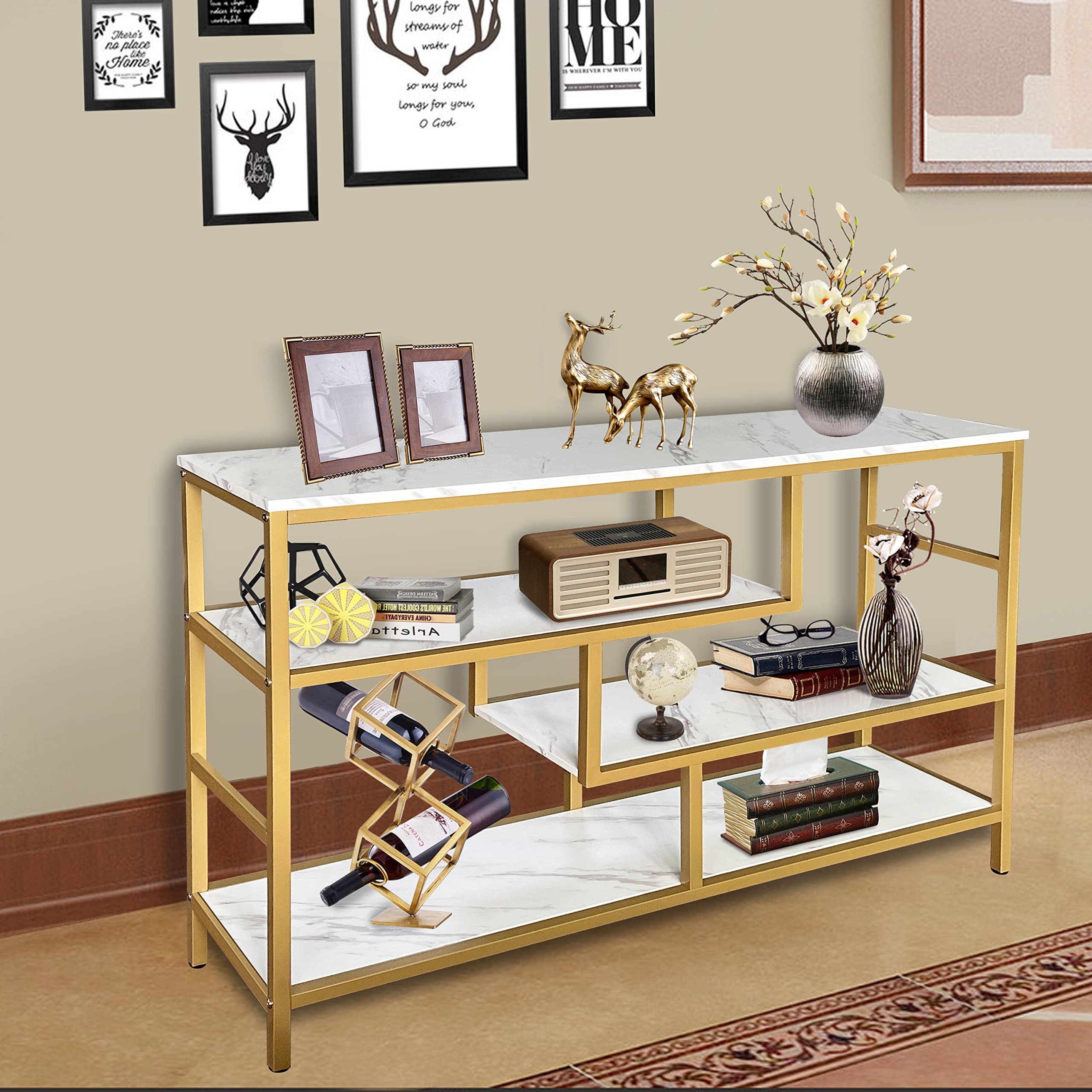 Console Table 4-Tier Storage Shelves Entryway Table Hallway