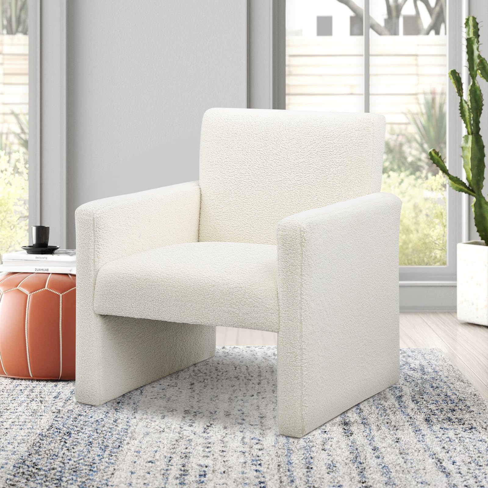 Sherpa Accent Chair Modern White Fluffy Boucle Chair Cozy Teddy Upholstered Armchair