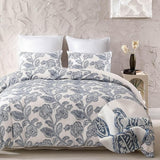 Cotton Clipped Jacquard Duvet Cover Set King, 3 Pieces Jacobean Floral Bedding