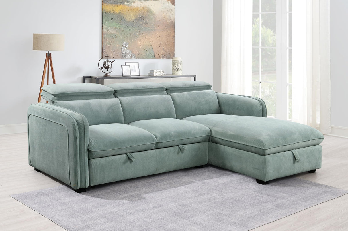 Zavala Chenille Adjustable Headrest Sectional Sofa in Light Green