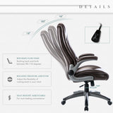 Leather Executive Office Chair - High Back Ergonomic Desk Chair with Flip-Up Arms