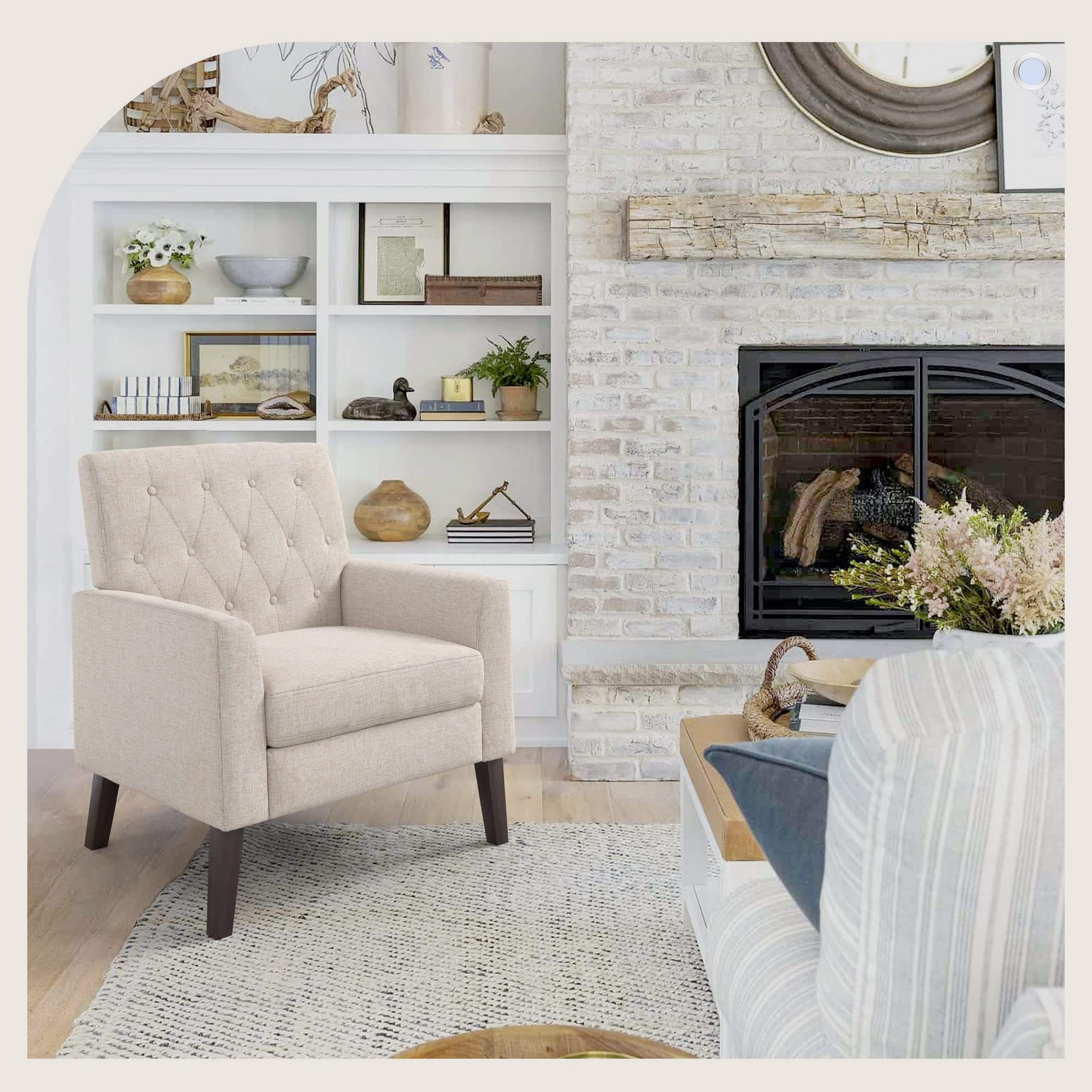 Linen Color Linen Accent Chair 18.5" H, Button Tufted Upholstered Modern Armchair