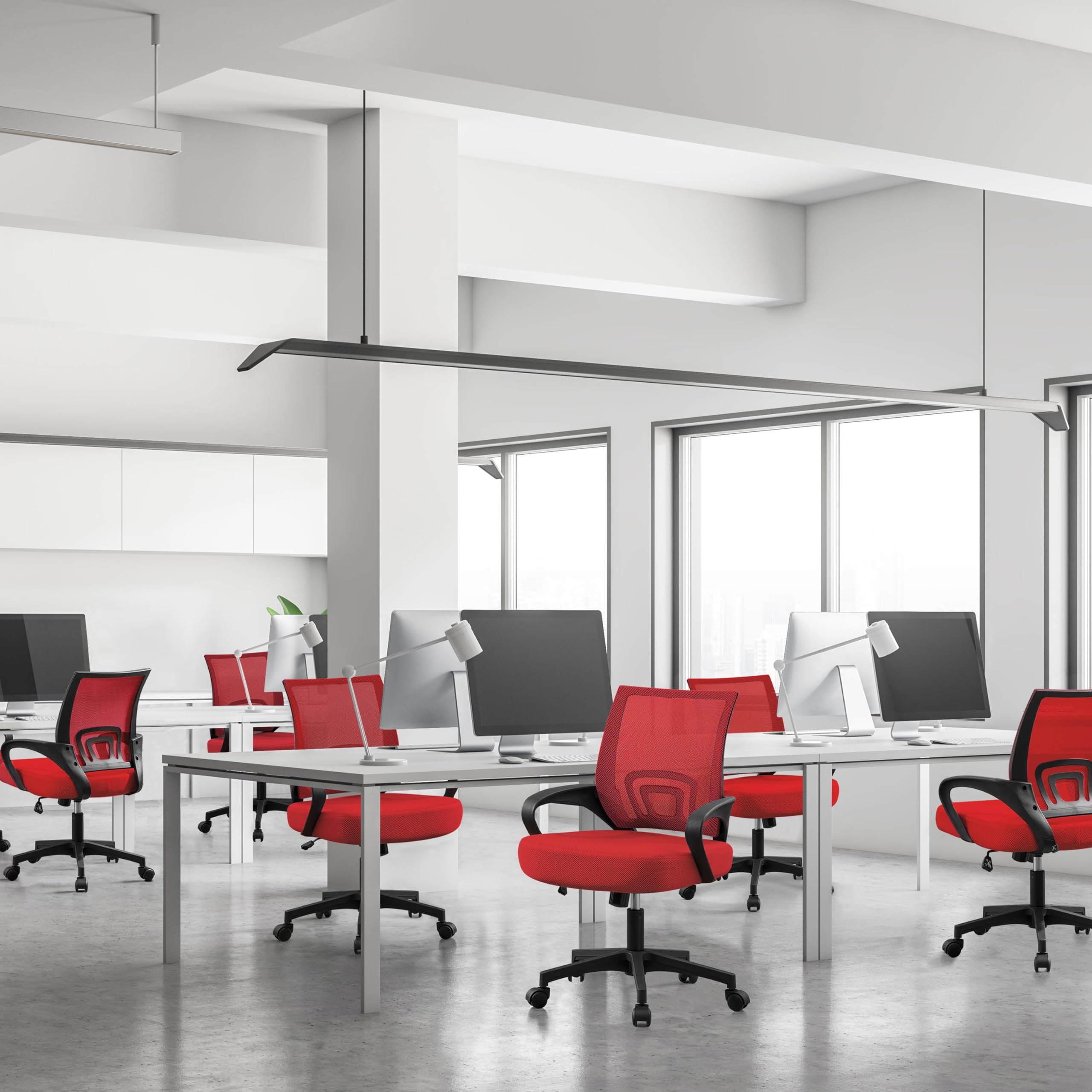 Office Chair Desk Chair Mid Back Mesh Task Chair Computer Chair Ergonomic Rolling Swivel Chair Adjustable Executive Chair with Lumbar Support Armrests, Red