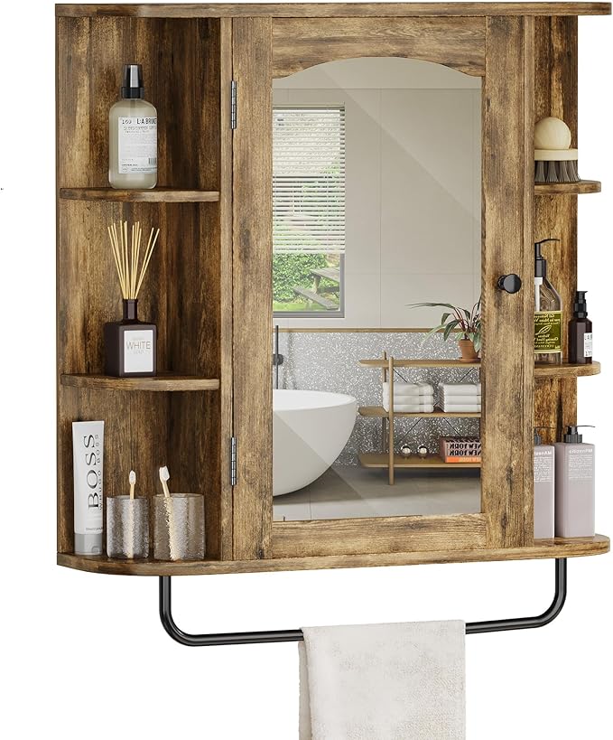 Bathroom Cabinet Medicine Cabinet Organizer, Wall Mounted Bathroom Cabinet with Mirror Door and Removable Shelf for Bathroom Living Room Laundry Bedroom