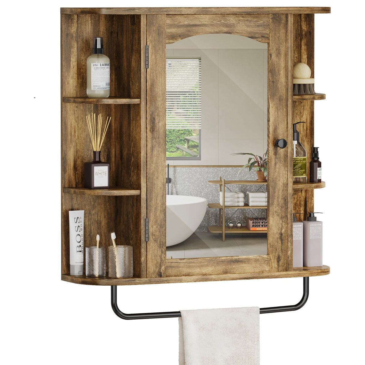 Bathroom Cabinet Medicine Cabinet Organizer, Wall Mounted Bathroom Cabinet with Mirror Door and Removable Shelf for Bathroom Living Room Laundry Bedroom