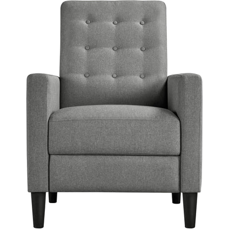 Fabric Recliner Chair Mid-Century Modern Recliner Adjustable Single Recliner Sofa with Thicker Seat Cushion Tufted Upholstered Sofa with Pocket Spring for Living Room Bedroom Gray