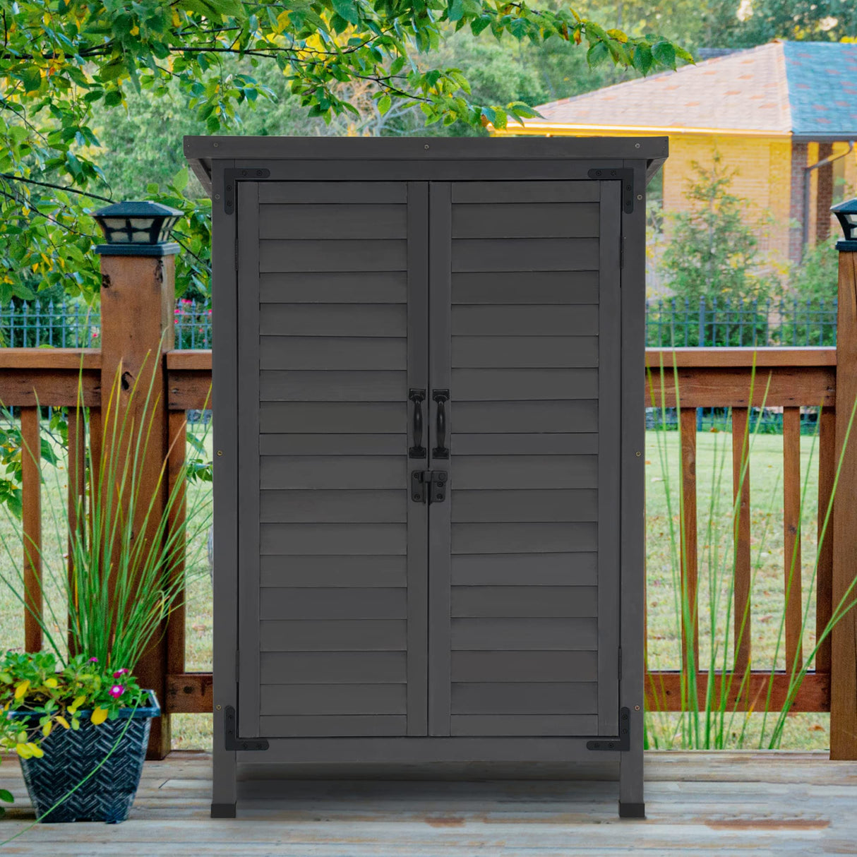 Outdoor Storage Cabinet, Small Storage Shed with Removable Shelf, Wood Garden Shed