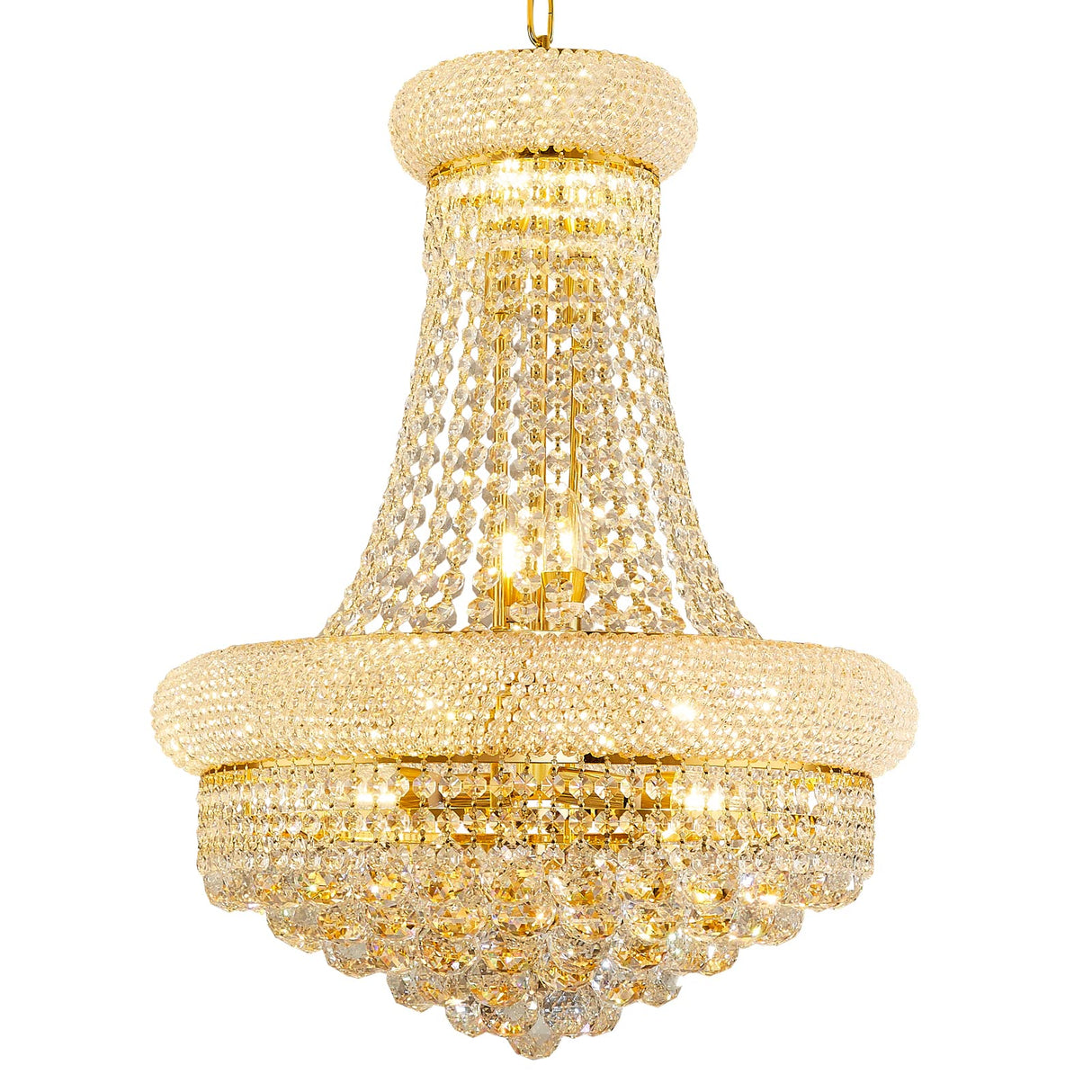 chandiry 12 Lights Gold Finish Empire Crystal Chandelier Lighting for Dining Room Living Room Foyer Hallway Bedroom Entryway (Dia 22'')