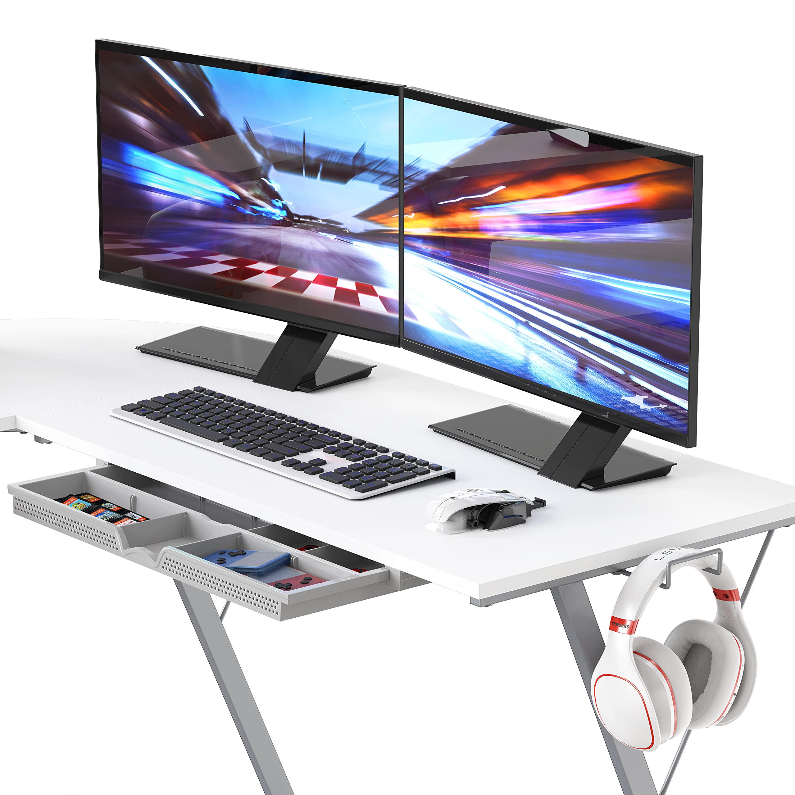 Vista L-Shape Desk with Monitor Stand, Cherry