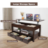 Lift Top Coffee Table with Storage,Lift Tabletop with Drawers and Hidden Compartment