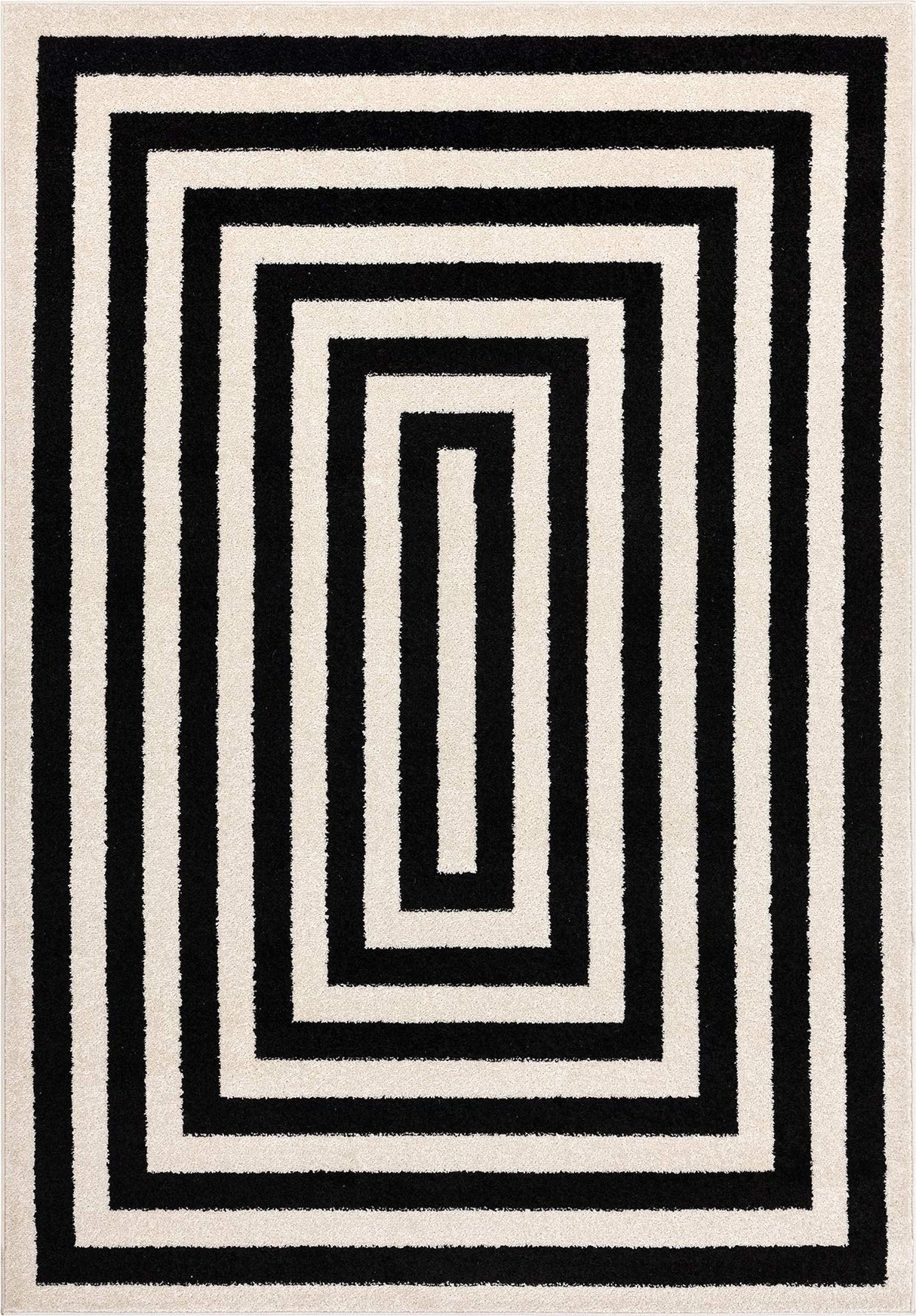 Contemporary Black & Ivory 7'9" x 10'2" Area Rug, Contrasting Geometric Modern Stripe