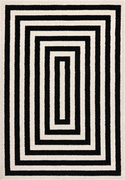 Contemporary Black & Ivory 7'9" x 10'2" Area Rug, Contrasting Geometric Modern Stripe