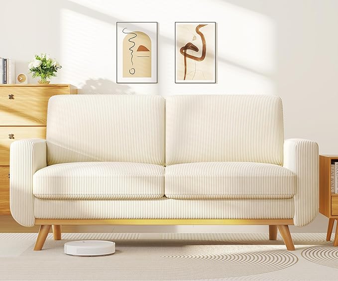 68" Loveseat Sofa Dark Gray, Comfy Corduroy Couch With Spring Cushion and Solid Wood