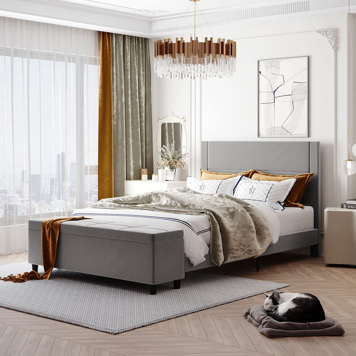 Queen Storage Bed Frame with Headboard, Queen Storage Platform Bed with Storage