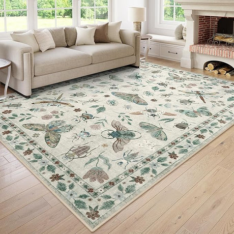 Insect Print Area Rugs 8x10, Non Slip Washable Rugs for Living Room 8x10 Rug, Soft Modern Bedroom Rug 8x10 Under Bed Ultra