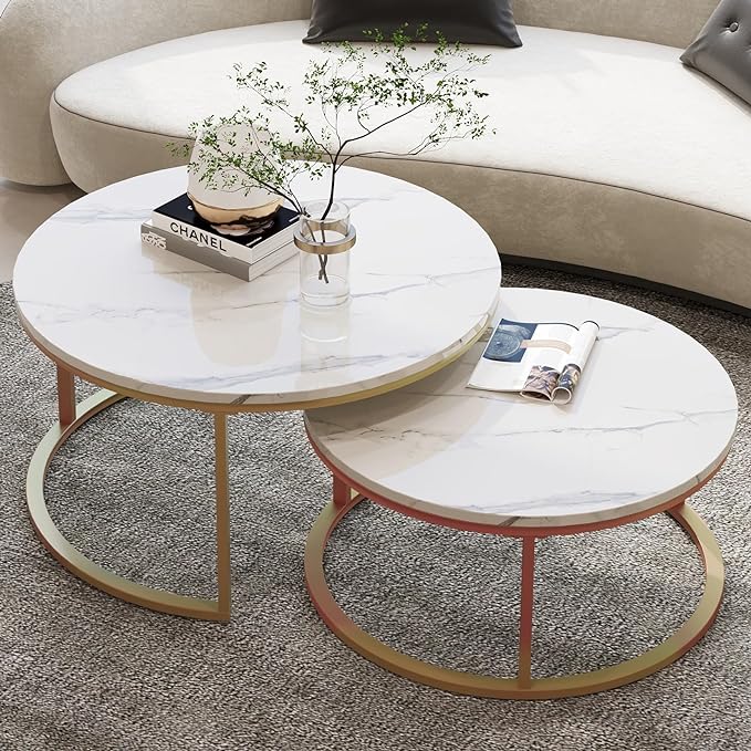 Round Coffee Table, Nesting Tables Set of 2, Large : Ø 34.0", Small : Ø 26.0", Modern Design Furniture Side End Table for Living Room,