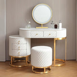 Faux Leather Makeup Vanity Desk Set with LED Lighted Mirror Luxury Dressing Makeup Table